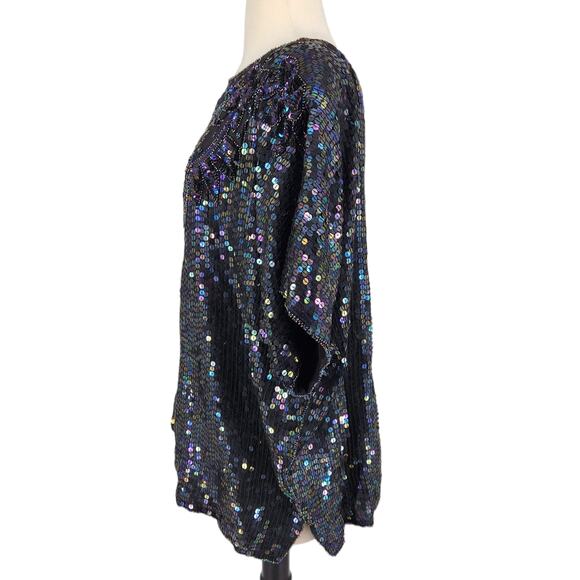SALE Vintage Gudi 80s Sequined and Beaded Blouse Top - Picture 3 of 6